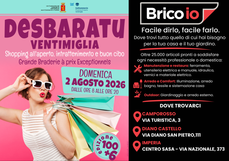 Desbaratu Ventimiglia 2026 con negozi aperti, shopping e animazione nel centro cittadino