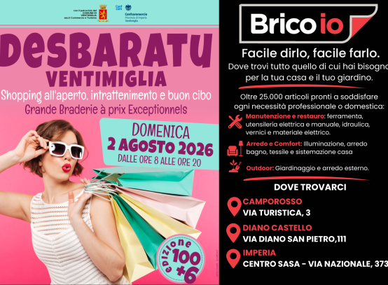 Desbaratu Ventimiglia 2026 con negozi aperti, shopping e animazione nel centro cittadino